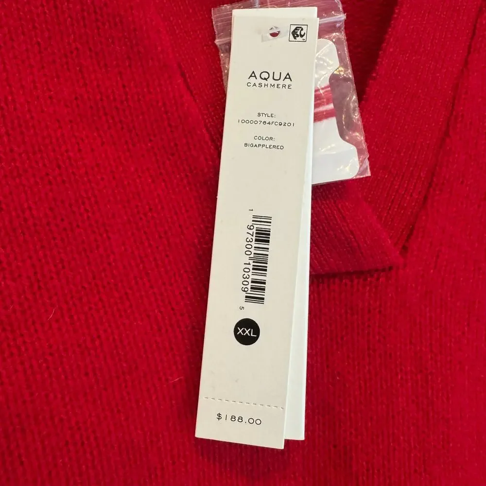 Aqua Cashmere Long Sleeve Polo Pullover Sweater Big Apple Red Size XL / XXL NWT